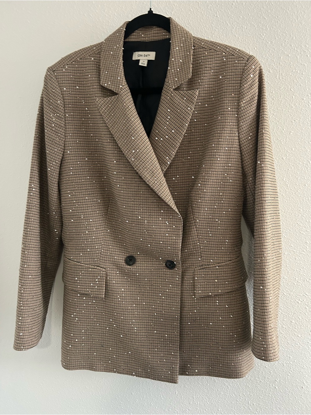 ON 34th Taupe Check Double-Breasted Blazer